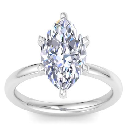 3 Carat Marquise Shape Lab Grown Diamond Ring In Sterling Silver, Solitaire