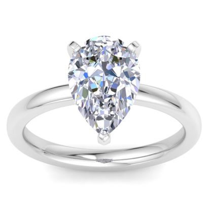 3 Carat Pear Shape Lab Grown Diamond Ring In Sterling Silver, Solitaire