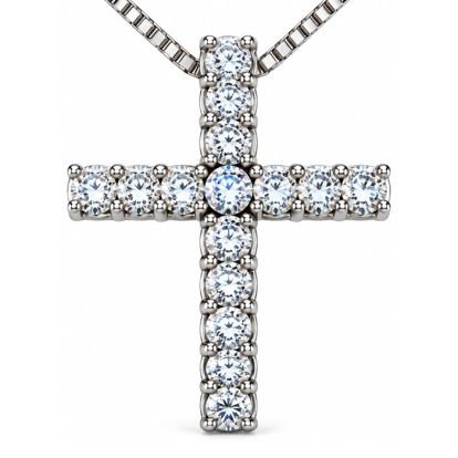 1/2 Carat Natural Diamond Cross Necklace In Sterling Silver, 18 Inches