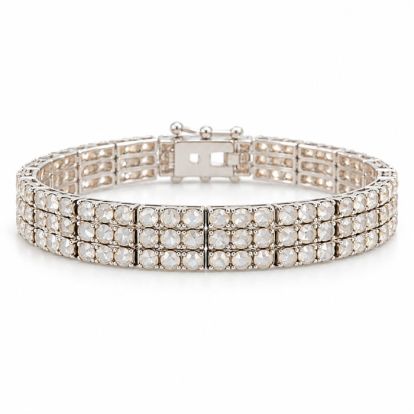 1 Carat Three Row Diamond Bracelet In Platinum Overlay, 7 Inches
