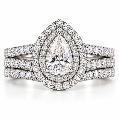 1 Carat Pear Shape Lab Grown Diamond Halo Bridal Set In Sterling Silver