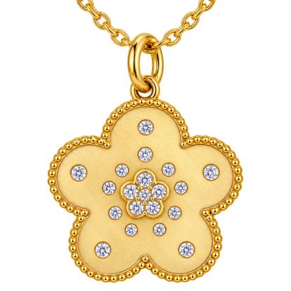 Estate Jewelry 1/3 Carat Natural Diamond Flower Pendant In 14K Yellow Gold With Free Chain