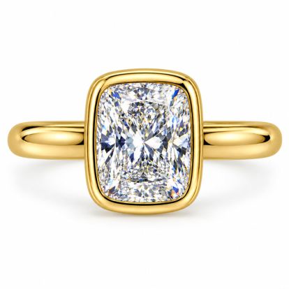 Estate Jewelry 3.04 Carat Cushion Cut Lab Grown Diamond Bezel Set Ring In 14K Yellow Gold