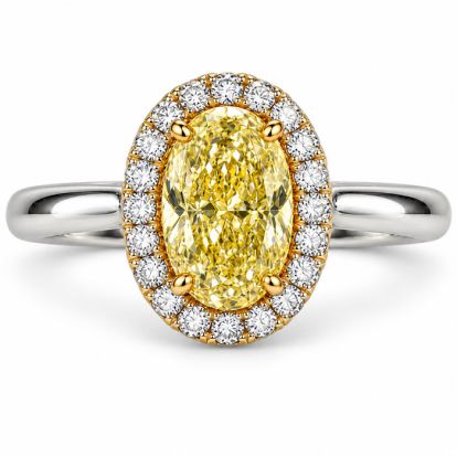 Estate Jewelry 2.26 Carat Lab Grown Canary Yellow Diamond Halo Engagement Ring In 14K White Gold