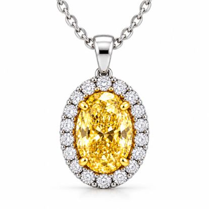 Estate Jewelry 1.80 Carat Lab Grown Canary Yellow Diamond Halo Necklace In 14K White Gold