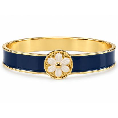 Draper James Signature Magnolia Enamel Gold Bangle, Navy