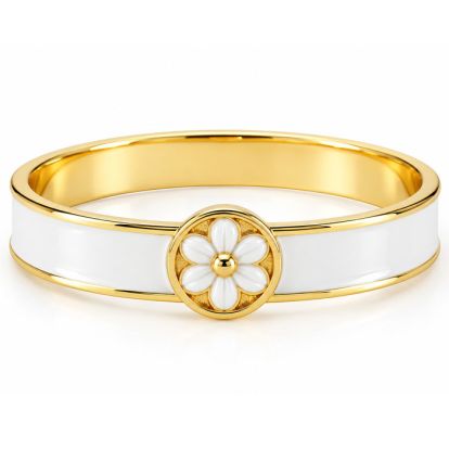 Draper James Signature Magnolia Enamel Gold Bangle, White
