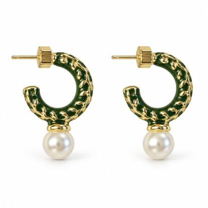 Draper James Green Enamel and Pearl Hoop Earrings In Gold