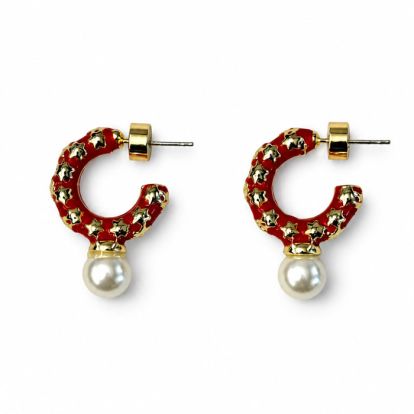 Draper James Red Star and Pearl Hoop Earrings In Gold