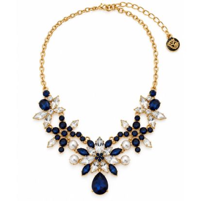 Draper James Navy and White Crystal Statement Necklace In Gold`