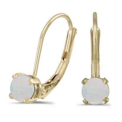 1/3ct Round Opal Leverback Earrings in 14k Yellow Gold