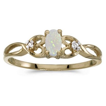 1/6 Carat Weaving Oval Opal Ring with Diamonds in 14k Yellow Gold