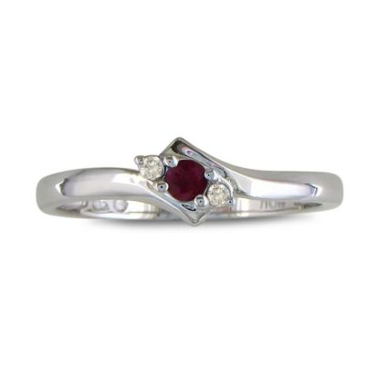 Ruby Jewelry: Dainty Bypass Ruby and Diamond Ring in 10k White Gold