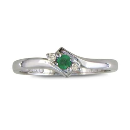 Dainty Bypass Emerald and Diamond Ring in 10k White Gold