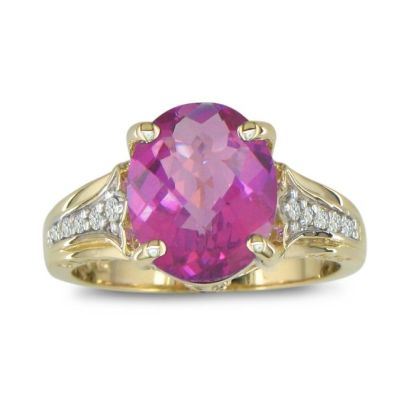 Pink Gemstones 4 Carat Pink Topaz and Diamond Ring In 10 Karat Yellow Gold