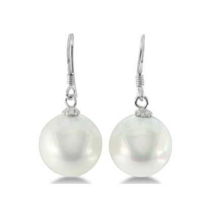 12mm Shell Pearl Fish Hook Earrings in Sterling Silver. Big Shiny Pearls At An Amazing Price!