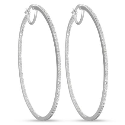Previously Owned 1 Carat Two Inch Diamond Hoop Earrings In Sterling Silver
