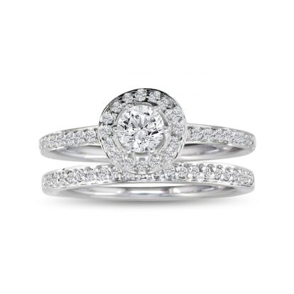 Estate Jewelry 3/4 Carat Micro Pave Created Diamond Bridal Set In Sterling Silver, Size 7