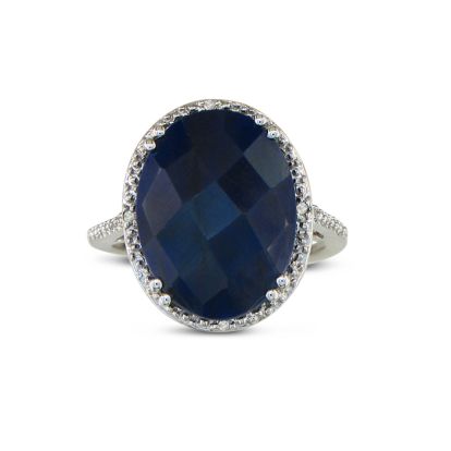 11ct Rough-Cut Sapphire and Diamond Ring in Sterling Silver
