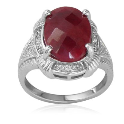 7ct Rough Cut Natural Ruby and Diamond Ring in Sterling Silver