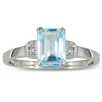 1ct Emerald Cut Blue Topaz and Diamond Ring in Sterling Silver