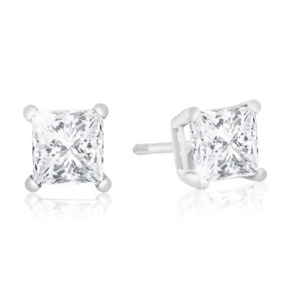 1ct Princess Diamond Stud Earrings In 14k White Gold