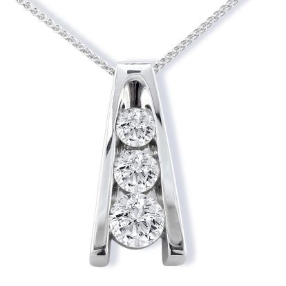 1/2ct Three Diamond Ladder Pendant in 14k White Gold