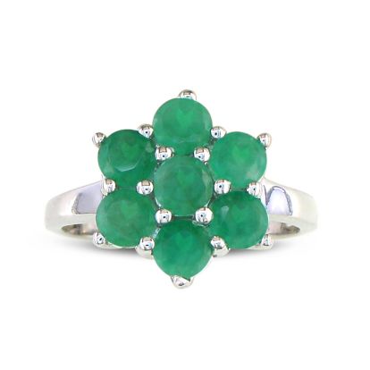 1 3/4ct Emerald Flower Ring in Sterling Silver, Ring Size 5 to 8