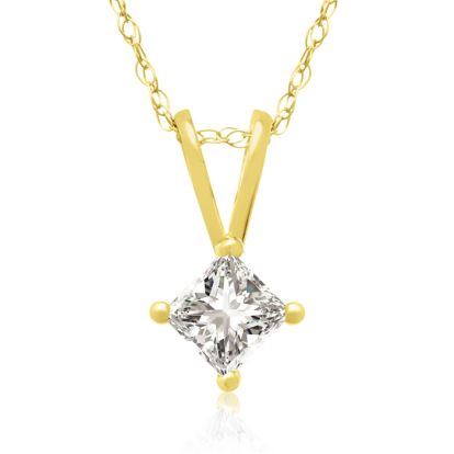 1/4ct 14k Yellow Gold Princess Diamond Pendant, 3 stars