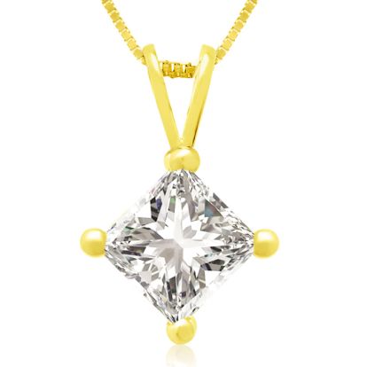 1ct 14k Yellow Gold Princess Diamond Pendant