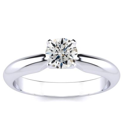 Round Engagement Rings, 1/2 Carat Round Shape Diamond Solitaire Ring Crafted In 14K White Gold