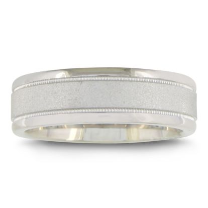 Mens and Womens Sandblast Silver 6.5mm Wedding Band Ring