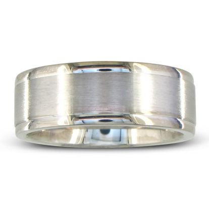 Mens and Womens Brush Finish Silver Wide 8mm Wedding Band Ring