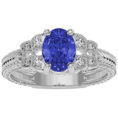 1 1/3 Carat Oval Shape Tanzanite and Diamond Ring In 10 Karat White Gold