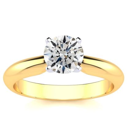 Round Engagement Rings, 1 Carat Diamond Engagement Ring Crafted In 14K Yellow Gold