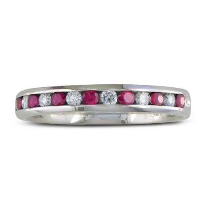 1/4 Carat Ruby and Diamond Wedding Band In 14 Karat White Gold
