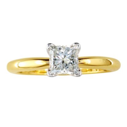 1/2 Carat Princess Shape Diamond Solitaire Ring In 14K Yellow Gold