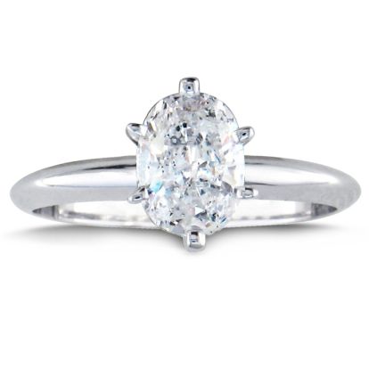 1 Carat Oval Shape Diamond Solitaire Ring In 14K White Gold