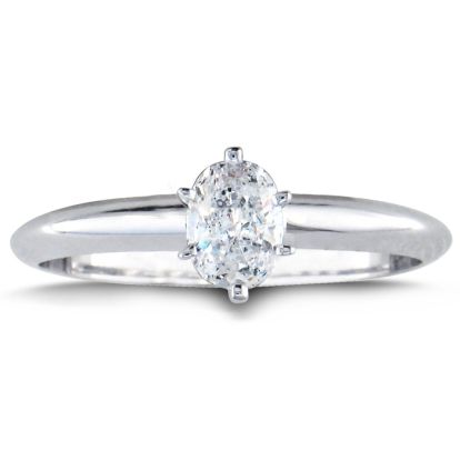 Cheap Engagement Rings, 1/2 Carat Oval Shape Diamond Solitaire Ring In 14K White Gold