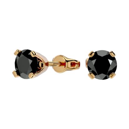 1ct Black Diamond Stud Earrings, 14k Yellow Gold