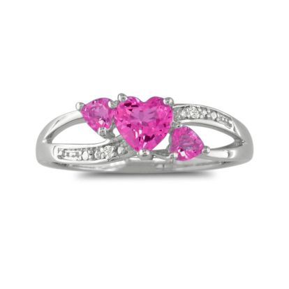 7/8ct Triple Heart Shaped Pink Topaz and Diamond Ring in SS