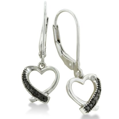 Black Diamond Dangle Heart Earrings
