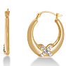 18 Karat Yellow Gold Overlay  Hoop Earrings with Swarovski Elements Crystal "X" Accent Image-1