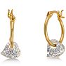 18 Karat Yellow Gold Overlay  Hoop Earrings with Dangling Swarovski Elements Crystal Heart Accent Image-1