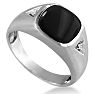 Cabochon Black Onyx and Diamond Men's Ring Crafted In Solid White Gold Image-2