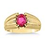 1 1/2ct Oval Created Ruby and Diamond Men's Ring Crafted In Solid Yellow Gold Image-1