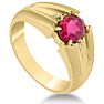 1 1/2ct Oval Created Ruby and Diamond Men's Ring Crafted In Solid Yellow Gold Image-2