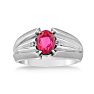 1 1/2ct Oval Created Ruby and Diamond Men's Ring Crafted In Solid 14K White Gold Image-1