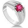 1 1/2ct Oval Created Ruby and Diamond Men's Ring Crafted In Solid 14K White Gold Image-2