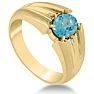 1 1/2ct Oval Blue Topaz and Diamond Men's Ring Crafted In Solid 14K Yellow Gold Image-2